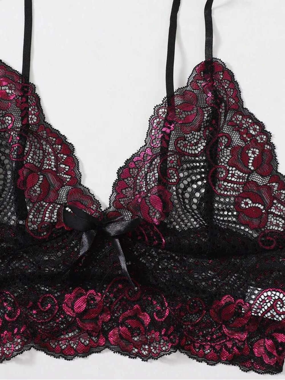 SHEIN Lace Bralette with Fuchsia Floral Embroidery - Size Large